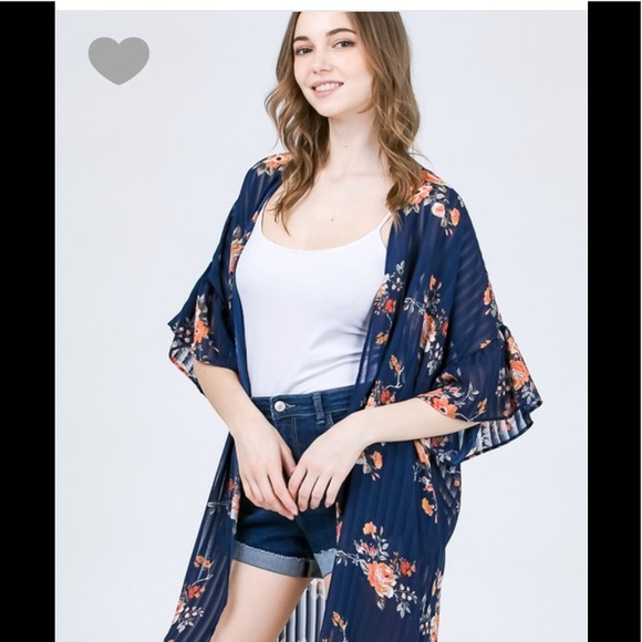Navy multi floral kimono - Picture 2 of 3